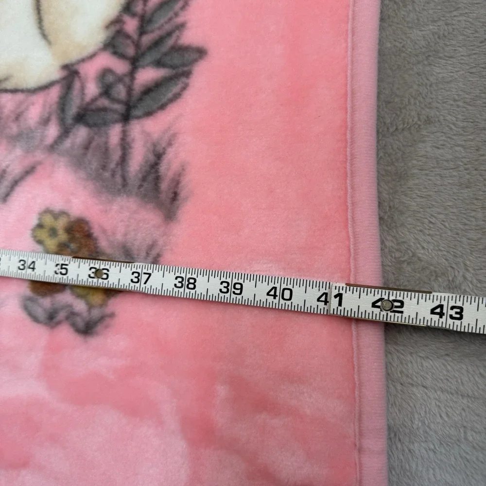 Vtg Korean Mink Baby Blanket Precious Moments Girl Duck Goose Pink Cottage 80s
